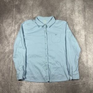 LL Bean Womens Large Light Blue Cotton Knit Long Sleeve Button Down Shirt L Reg